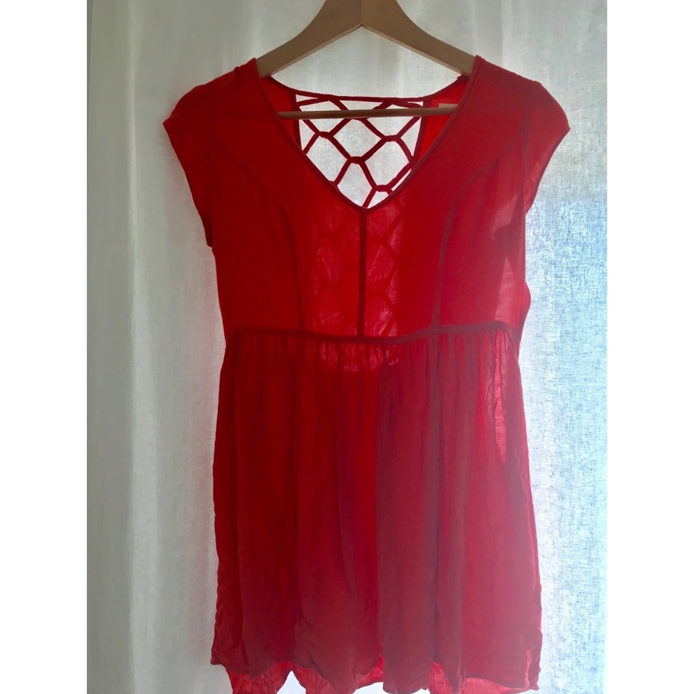 Silence+Noise Orange Mini Dress w/ Honeycomb Back